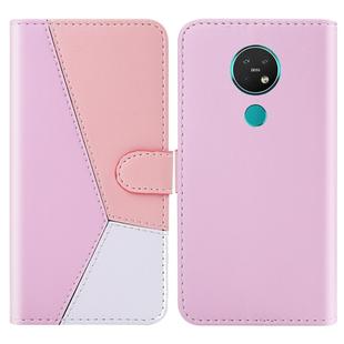 For Nokia 7.2 Tricolor Stitching Horizontal Flip TPU + PU Leather Case with Holder & Card Slots & Wallet(Pink)