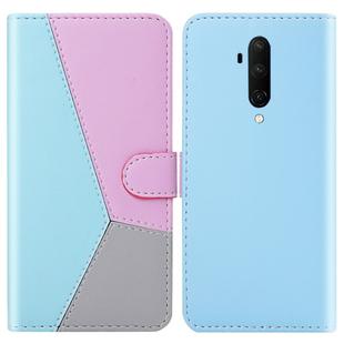 For OnePlus 7 Pro / 7T Pro Tricolor Stitching Horizontal Flip TPU + PU Leather Case with Holder & Card Slots & Wallet(Blue)