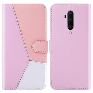 For OnePlus 7 Pro / 7T Pro Tricolor Stitching Horizontal Flip TPU + PU Leather Case with Holder & Card Slots & Wallet(Pink)
