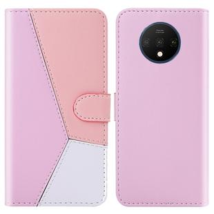 For OnePlus 7T Tricolor Stitching Horizontal Flip TPU + PU Leather Case with Holder & Card Slots & Wallet(Pink)