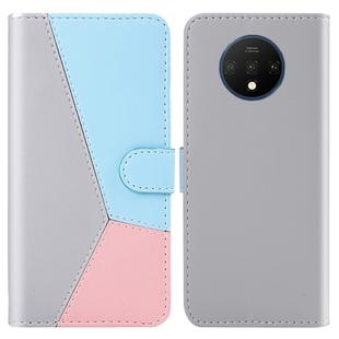 For OnePlus 7T Tricolor Stitching Horizontal Flip TPU + PU Leather Case with Holder & Card Slots & Wallet(Grey)