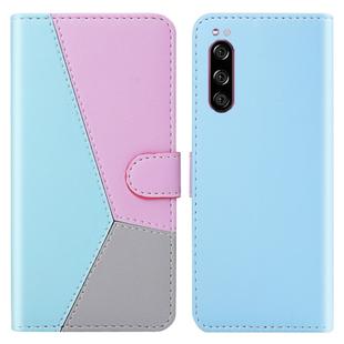 For Sony Xperia 5 Tricolor Stitching Horizontal Flip TPU + PU Leather Case with Holder & Card Slots & Wallet(Blue)