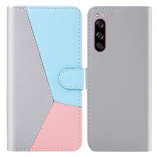 For Sony Xperia 5 Tricolor Stitching Horizontal Flip TPU + PU Leather Case with Holder & Card Slots & Wallet(Grey)