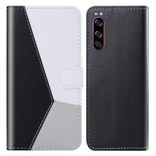 For Sony Xperia 5 Tricolor Stitching Horizontal Flip TPU + PU Leather Case with Holder & Card Slots & Wallet(Black)