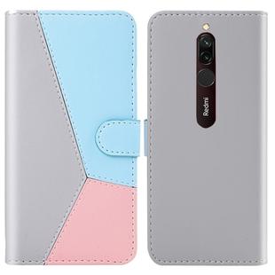 For Xiaomi Redmi 8 Tricolor Stitching Horizontal Flip TPU + PU Leather Case with Holder & Card Slots & Wallet(Grey)