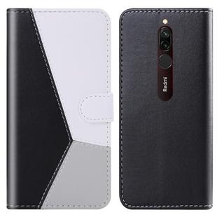 For Xiaomi Redmi 8 Tricolor Stitching Horizontal Flip TPU + PU Leather Case with Holder & Card Slots & Wallet(Black)