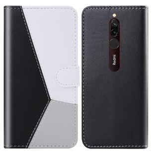 For Xiaomi Redmi 8A Tricolor Stitching Horizontal Flip TPU + PU Leather Case with Holder & Card Slots & Wallet(Black)