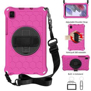 For Samsung Galaxy Tab A7 Lite 8.7 2021 T220 / T225 360 Degree Rotation Honeycomb Shockproof Silicone PC Protective Case with Holder & Shoulder Strap & Hand Strap(Rose Red Black)