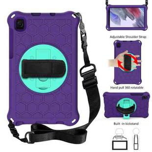 For Samsung Galaxy Tab A7 Lite 8.7 2021 T220 / T225 360 Degree Rotation Honeycomb Shockproof Silicone PC Protective Case with Holder & Shoulder Strap & Hand Strap(Purple Mint Green)
