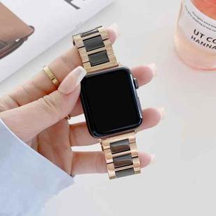 Three Beads Ceramics Steel Watch Band For Apple Watch Series 8&7 41mm / SE 2&6&SE&5&4 40mm / 3&2&1 38mm(Rose Gold+Black)