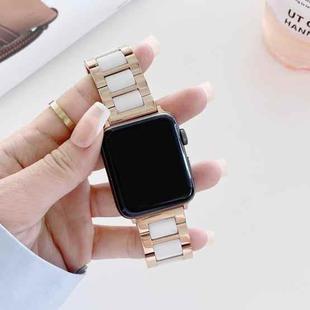 Three Beads Ceramics Steel Watch Band For Apple Watch Series 8&7 41mm / SE 2&6&SE&5&4 40mm / 3&2&1 38mm(Rose Gold+White)