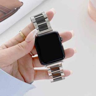 Three Beads Ceramics Steel Watch Band For Apple Watch Series 8&7 41mm / SE 2&6&SE&5&4 40mm / 3&2&1 38mm(Silver+Black)