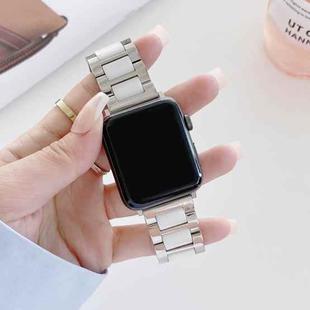 Three Beads Ceramics Steel Watch Band For Apple Watch Series 8&7 41mm / SE 2&6&SE&5&4 40mm / 3&2&1 38mm(Silver+White)