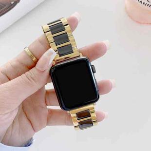 Three Beads Ceramics Steel Watch Band For Apple Watch Series 8&7 41mm / SE 2&6&SE&5&4 40mm / 3&2&1 38mm(Gold+Black)