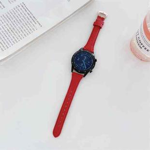 22mm Small Waist Lychee Texture Leather Watch Band(Red)
