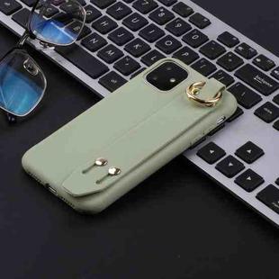 For iPhone 11 Pro Max Shockproof Solid Color TPU Case with Wristband(Pea Green)
