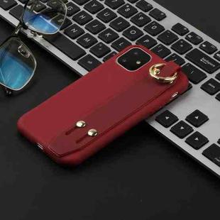 For iPhone 11 Pro Max Shockproof Solid Color TPU Case with Wristband(Wire Red)
