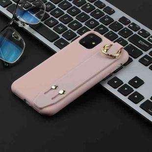 For iPhone 11 Pro Max Shockproof Solid Color TPU Case with Wristband(Pink)