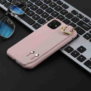 For iPhone 11 Shockproof Solid Color TPU Case with Wristband(Pink)