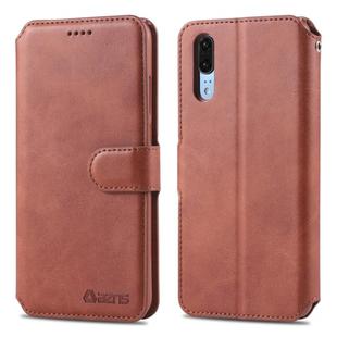 For Huawei P20 AZNS Calf Texture Magnetic Horizontal Flip PU Leather Case with Holder & Card Slots & Photo Frame(Brown)