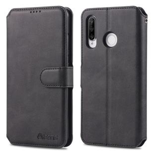 For Huawei P30 Lite / nova 4e AZNS Calf Texture Magnetic Horizontal Flip PU Leather Case with Holder & Card Slots & Photo Frame(Black)