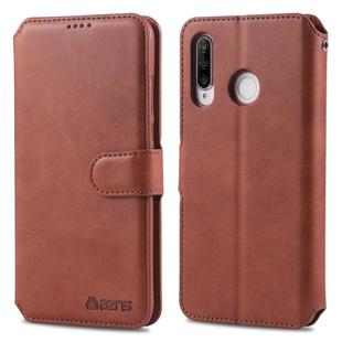 For Huawei P30 Lite / nova 4e AZNS Calf Texture Magnetic Horizontal Flip PU Leather Case with Holder & Card Slots & Photo Frame(Brown)