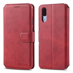 For Huawei P20 Pro AZNS Calf Texture Magnetic Horizontal Flip PU Leather Case with Holder & Card Slots & Photo Frame(Red)