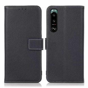 For Sony Xperia 5 III Litchi Texture PU + TPU Horizontal Flip Leather Case with Holder & Card Slots & Wallet(Dark Blue)