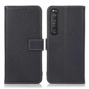 For Sony Xperia 1 III Litchi Texture PU + TPU Horizontal Flip Leather Case with Holder & Card Slots & Wallet(Dark Blue)