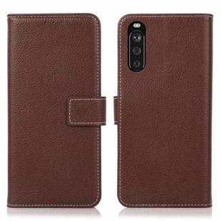 For Sony Xperia 10 III Litchi Texture PU + TPU Horizontal Flip Leather Case with Holder & Card Slots & Wallet(Brown)