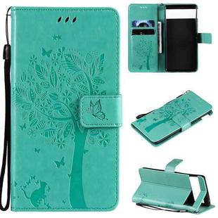 For Google Pixel 6 Tree & Cat Embossed Pattern Horizontal Flip Leather Case with Holder & Card Slots & Wallet & Lanyard(Green)