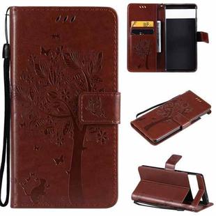 For Google Pixel 6 Tree & Cat Embossed Pattern Horizontal Flip Leather Case with Holder & Card Slots & Wallet & Lanyard(Coffee)