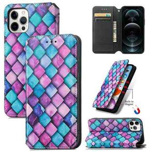 For iPhone 13 Pro Colorful Magnetic Horizontal Flip PU Leather Case with Holder & Card Slot & Wallet (Purple Scales)
