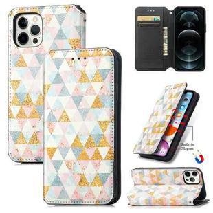 For iPhone 12 Pro Max Colored Drawing Magnetic Horizontal Flip PU Leather Case with Holder & Card Slots & Wallet(Nordic Rhombus)