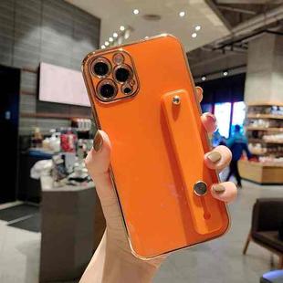 For iPhone 11 Pro 6D Pure Color Plating Protective Case with Wristband & Holder (Orange)