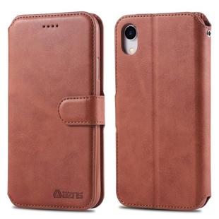 For iPhone XR AZNS Calf Texture Magnetic Horizontal Flip PU Leather Case with Holder & Card Slots & Photo Frame(Brown)