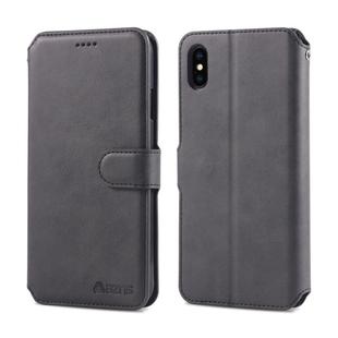 For iPhone XS Max AZNS Calf Texture Magnetic Horizontal Flip PU Leather Case with Holder & Card Slots & Photo Frame(Black)