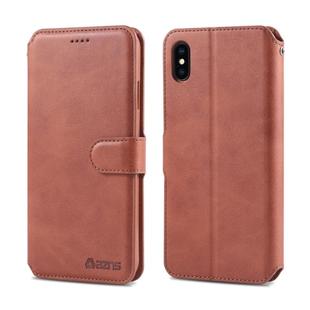 For iPhone XS Max AZNS Calf Texture Magnetic Horizontal Flip PU Leather Case with Holder & Card Slots & Photo Frame(Brown)