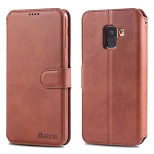 For Galaxy A8 2018 AZNS Calf Texture Magnetic Horizontal Flip PU Leather Case with Holder & Card Slots & Photo Frame(Brown)