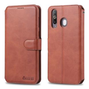 For Galaxy A8s AZNS Calf Texture Magnetic Horizontal Flip PU Leather Case with Holder & Card Slots & Photo Frame(Brown)