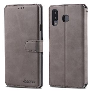 For Galaxy A8 Star / A9 Star AZNS Calf Texture Magnetic Horizontal Flip PU Leather Case with Holder & Card Slots & Photo Frame(Gray)