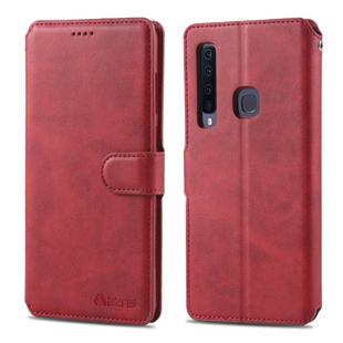 For Galaxy A9 2018 AZNS Calf Texture Magnetic Horizontal Flip PU Leather Case with Holder & Card Slots & Photo Frame(Red)