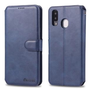 For  Galaxy A20e  AZNS Calf Texture Magnetic Horizontal Flip PU Leather Case with Holder & Card Slots & Photo Frame(Blue)