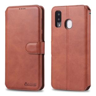 For Galaxy A40 AZNS Calf Texture Magnetic Horizontal Flip PU Leather Case with Holder & Card Slots & Photo Frame(Brown)