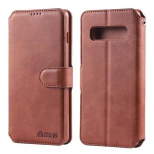 For Galaxy S10 Plus AZNS Calf Texture Magnetic Horizontal Flip PU Leather Case with Holder & Card Slots & Photo Frame(Brown)