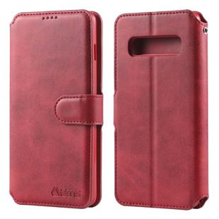 For Galaxy S10 Plus AZNS Calf Texture Magnetic Horizontal Flip PU Leather Case with Holder & Card Slots & Photo Frame(Red)