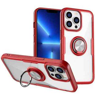 For iPhone 13 Pro Shockproof Transparent TPU + Acrylic Protective Case with Ring Holder (Red)
