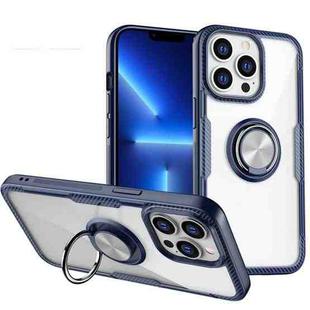 For iPhone 13 Pro Shockproof Transparent TPU + Acrylic Protective Case with Ring Holder (Navy Blue)
