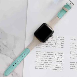 Small Waist Color Matching Leather Watch Band For Apple Watch Series 8&7 41mm / SE 2&6&SE&5&4 40mm / 3&2&1 38mm(Mint Green+White)