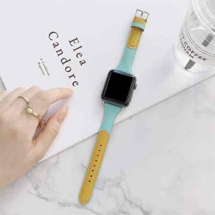 Small Waist Color Matching Leather Watch Band For Apple Watch Ultra 49mm / Series 8&7 45mm / SE 2&6&SE&5&4 44mm / 3&2&1 42mm(Yellow+Mint Green)